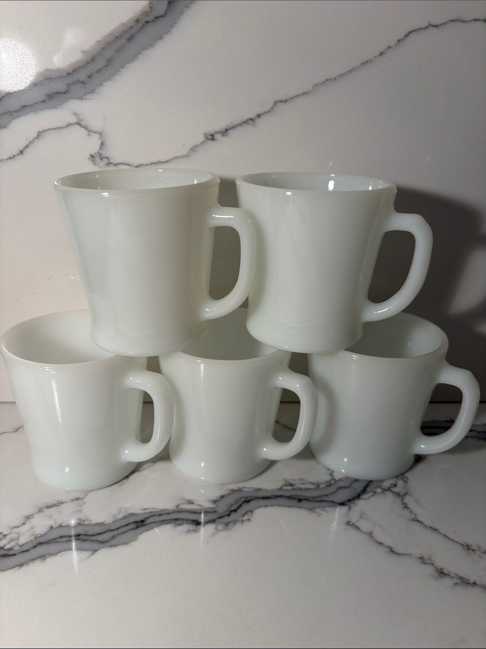 Vintage Anchor Hocking White Ceramic Coffee Mugs - Set of 5